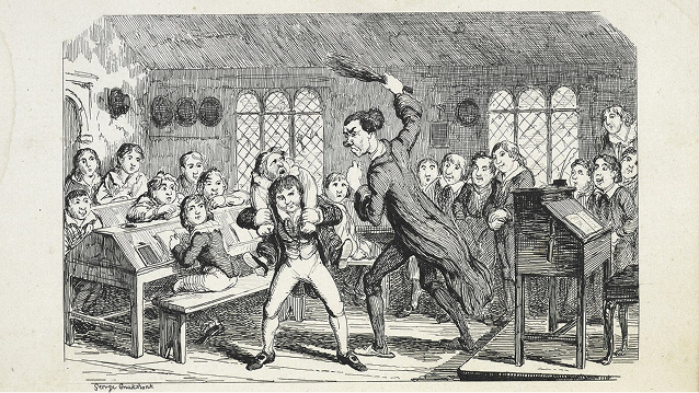 "La letra con sangre entra" desde la perspectiva del ilustrador y caricaturista británico George Cruikshank (1792-1878). La ilustración es de 1839 <em>(Creative Commons)</em>.