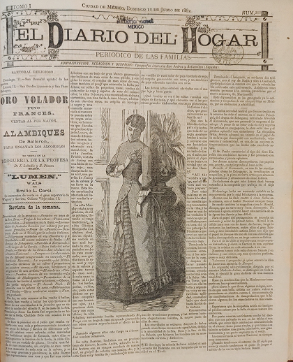 Primera plana de El Diario del Hogar, 11 de junio de 1882 (Hemeroteca Nacional, Instituto de Investigaciones Bibliográficas, UNAM).