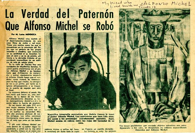 Retrato del pintor Alfonso Michel (1897-1957) en la escalera de la vecindad de Betlemitas. La foto apareció en un reportaje periodístico publicado el 13 de febrero de 1955. Michel vivió y trabajó en Tacuba 17 y fue muy amigo de Cora van Millingen. Fotografía de Rubén Gamez. Archivo Cora van Millingen, cortesía de Patricia Díaz.