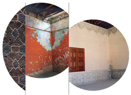 En esta habitación hubo que retirar varias capas de pintura para descubrir la decoración original.