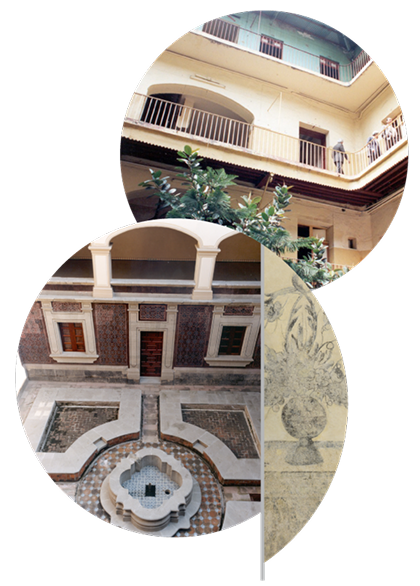El patio de novicios, antes y después de la restauración.