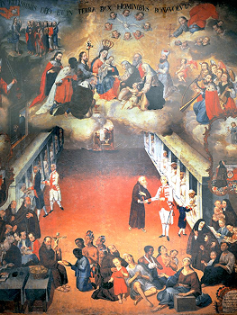 <em>Visita de la Autoridad Real al Hospital de la Misericordia de Nuestro Señor Jesucristo de Quito.</em> Museo de Medicina del Ecuador.