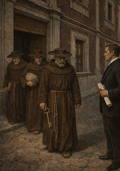 Los religiosos Betlemitas abandonan su convento, escuela y hospital. Imagen generada con Inteligencia Artificial.