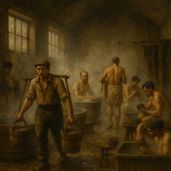 Baños de vapor durante el siglo XIX. Imagen generada con Inteligencia Artificial.